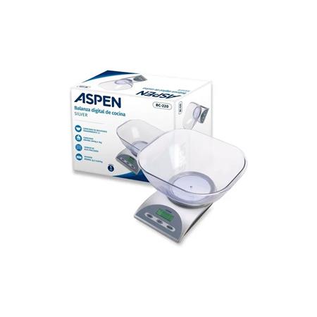 Balanza de Cocina Digital Aspen BC-220-Silver con Bowl 3 Kg